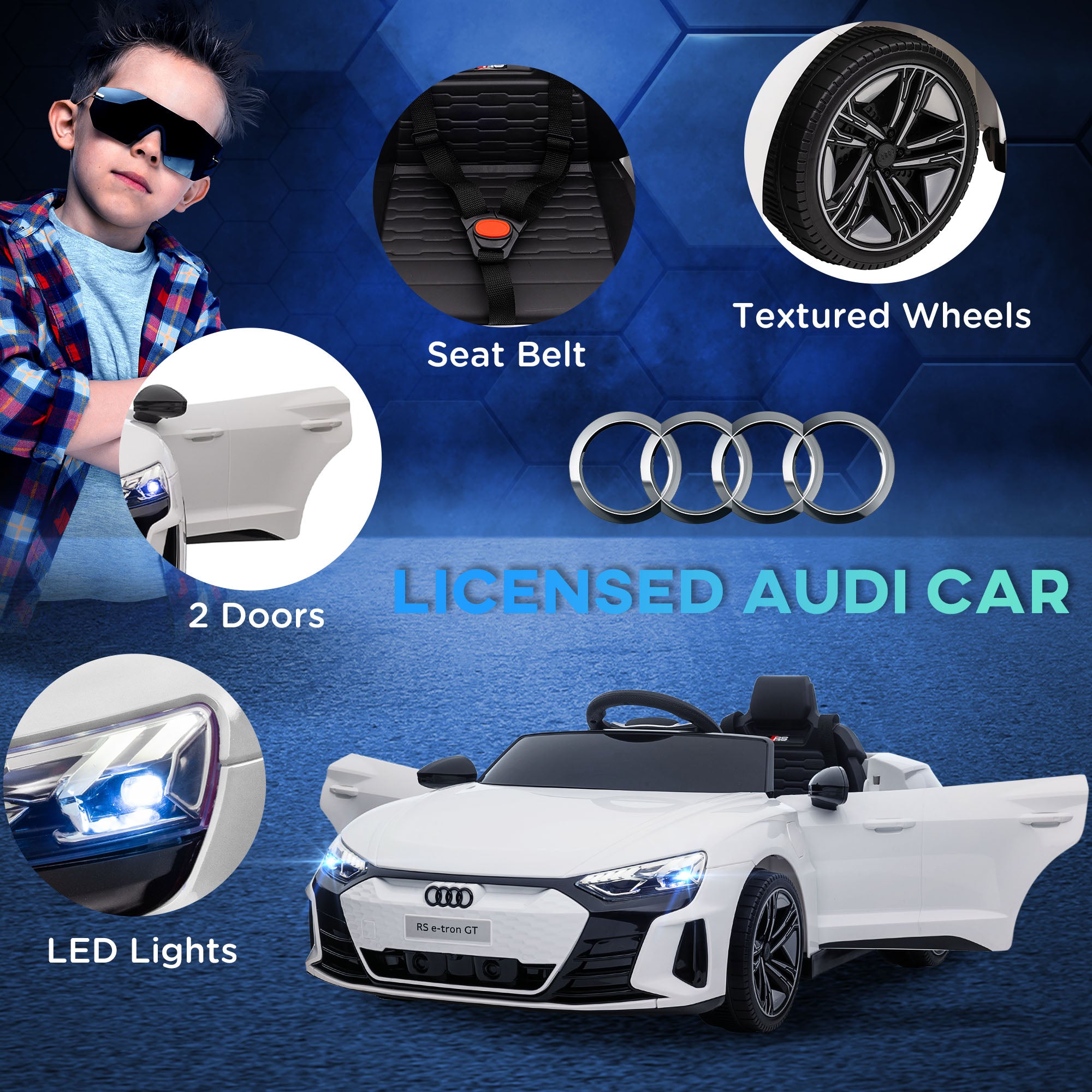 Audi RS E-tron GT 12V Licensed Kids Electric Ride On Cars With Remote Control, Horn, Lights, Music, Suspension